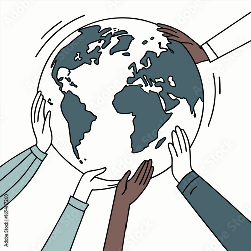 Diverse hands holding glowing light bulb illustration for ideas and innovation