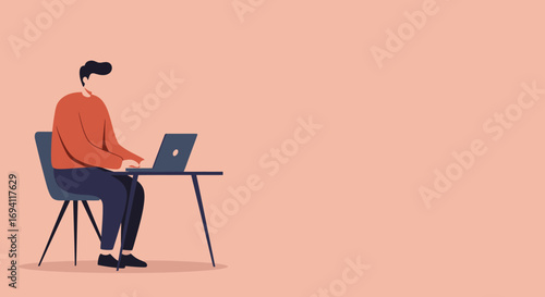 Man working on a laptop at a desk, representing remote work, online education, or digital communication. Ideal for business, lifestyle, and technology concepts.
