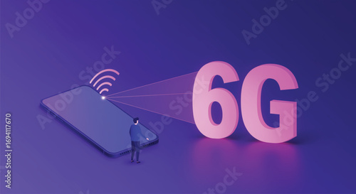 Futuristic 6G Wireless Technology Concept with Smartphone. EPS Vector
