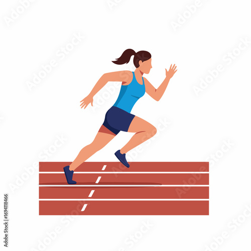 Dynamic female athlete sprinting powerfully down a competitive race track