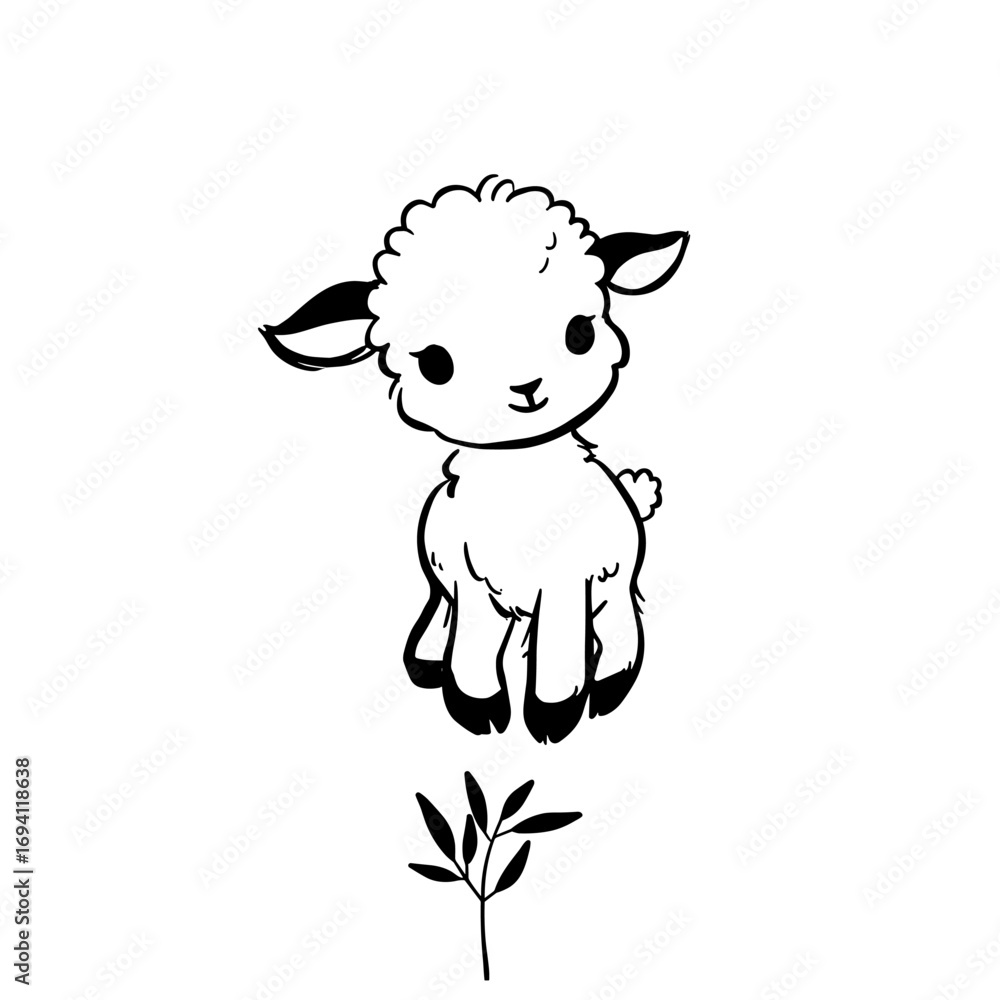 Naklejka premium lamb. lamb simple black and white line art vector logo