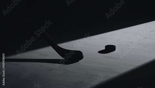 Minimalist Hockey Stick and Puck with Shadows
