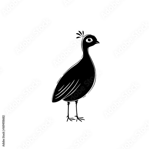 guinea fowl. guinea fowl simple black and white line art vector logo