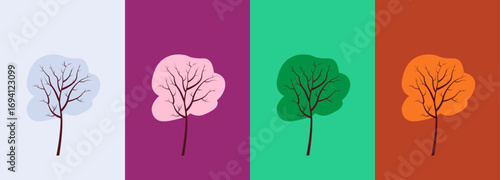 Trees at different times of the year. Cartoon style.  Vector illustration