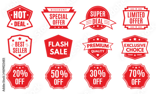 Special sale badges vector set, discount promo labels, ecommerce shopping tags, clearance offer and marketing icons