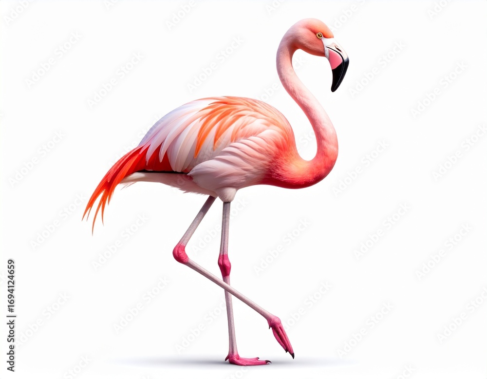Fototapeta premium Vibrant Pink Flamingo Isolated on White Background