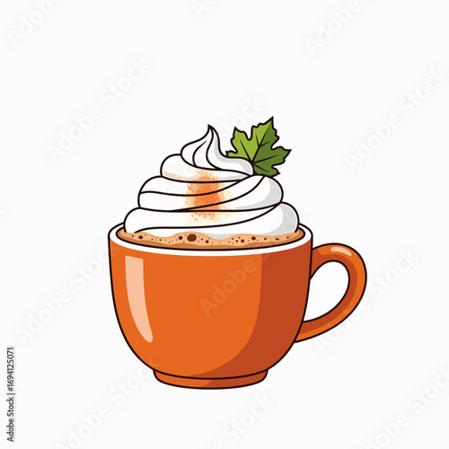 Steaming Autumn Pumpkin Spice Latte with Whipped Cream and Cinnamon Swirl