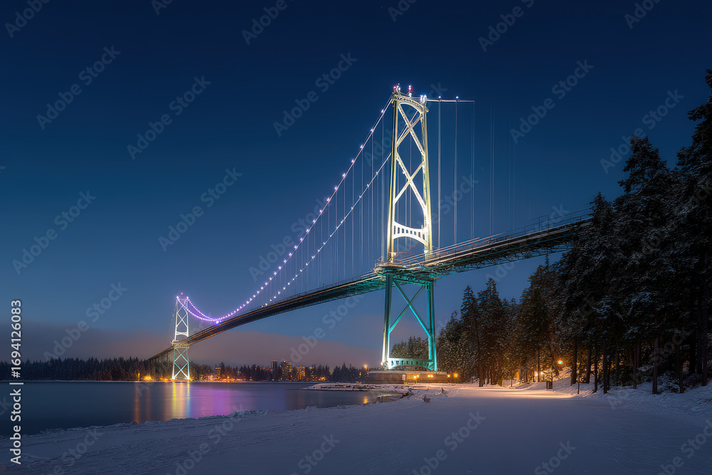 Naklejka premium stunning american bridge adorned with ultrabright christmas lights creates magical atmosphere