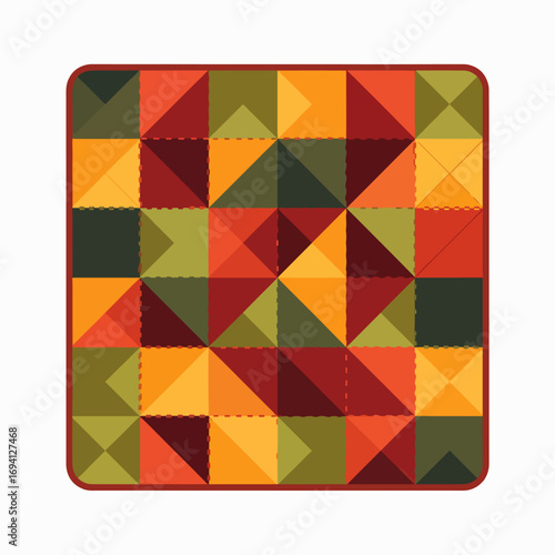 Abstract Geometric Pattern With Warm Autumnal Colors And Patchwork Effect