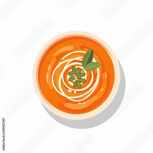 Delicious Creamy Autumn Vegetable Soup Topping Garnished with Seeds and Herbs