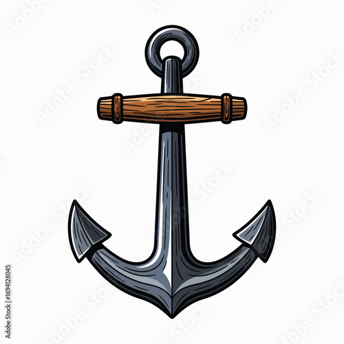 Classic Nautical Anchor Illustration with Wooden Crossbar for Marine Adventures