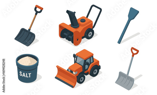 Isometric snow removal tools and equipment for winter maintenance