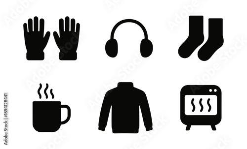 Winter essentials: cozy icons collection with gloves, ear muffs, socks, and more