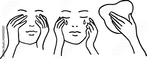 Minimalist line art collection of facial massage techniques for relaxation and beauty