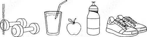 Minimalist line art collection of workout essentials for fitness and health