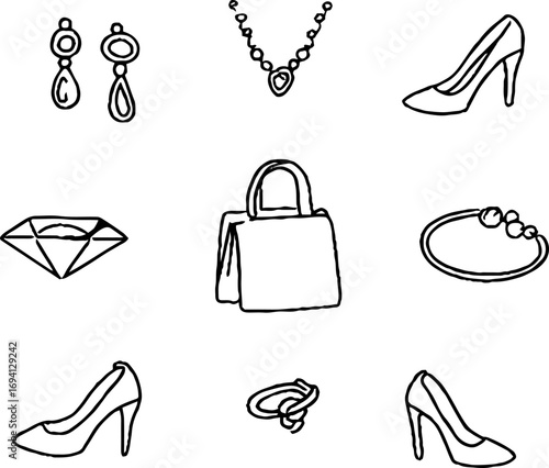 Minimalist line art collection featuring fashion accessories for design projects