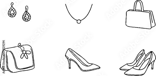 Minimalist line art collection of fashion accessories for design and decoration