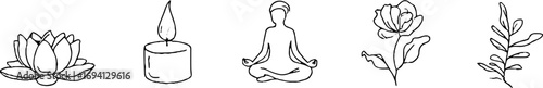 Minimalist line art collection featuring meditating girl and nature elements for zen design