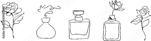 Minimalist perfume bottle and floral line art collection for aesthetic design