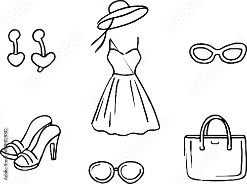 Minimalist fashion accessories line art collection for boho aesthetic design