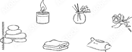 Minimalist line art collection featuring spa elements for relaxation and decor