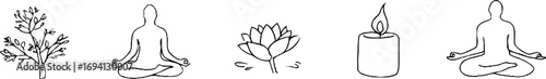 Minimalist line art collection featuring tree pose and meditation elements for bohemian aesthetic designs