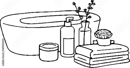 Minimalist line art bathtub scene for bathroom decor and design
