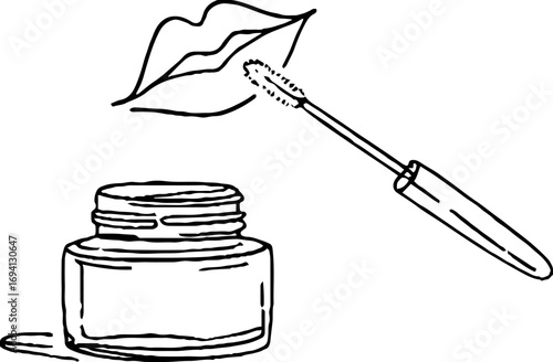 Minimalist lip gloss line art composition for beauty and fashion design