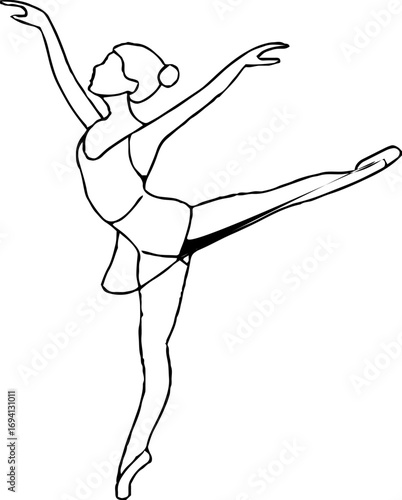 Minimalist line art of dynamic female ballerina for aesthetic design