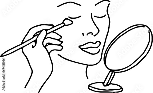 Minimalist line art of profile face with makeup brush for cosmetic design