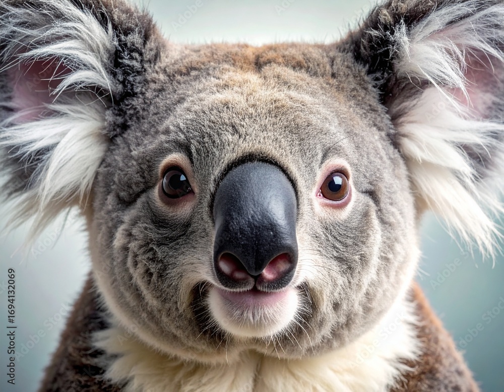 Obraz premium A close-up portrait of an adorable koala bear looking directly at the camera with big fluffy ears.