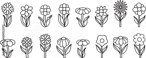 Decorative Flower Outline Vector Collection – Botanical, Plant, Natural, Garden, Line Drawing, Sketch, Elegant, Minimal, Decorative, Artistic, Creative, Floral, Nature, Simple, Hand Drawn