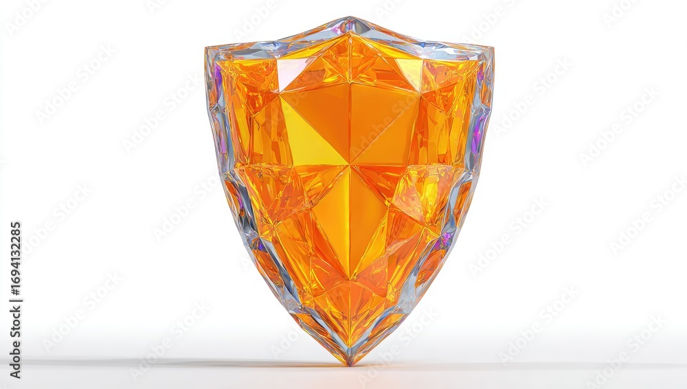 Fototapeta premium 3D rendered, faceted shield, orange gem