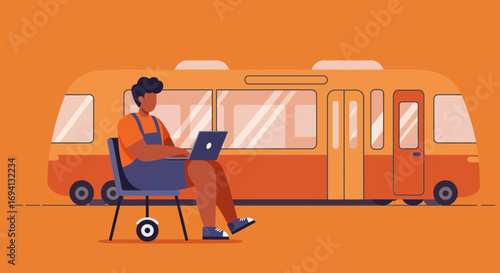 Person working on a laptop while traveling on a train, illustrating remote work, digital nomad lifestyle, and mobile connectivity for business or leisure.