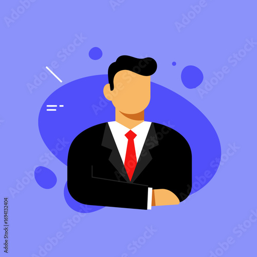 Illustration of a confident businessman in a suit with a red tie, arms crossed. Represents professionalism, leadership, and corporate success. Ideal for business, finance, and career concepts.