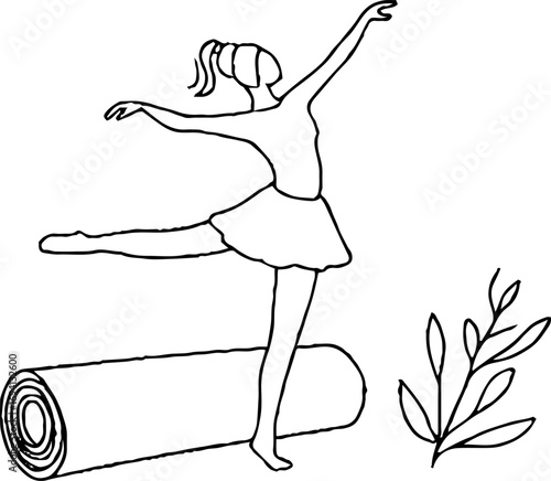 Minimalist line art of ballerina silhouette with nature element for aesthetic designs