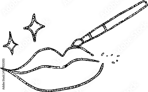 Minimalist line art of lips with gloss and sparkle for fashion and design themes