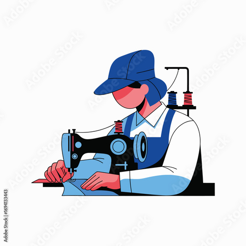 Skilled Seamstress Crafting Garments with Precision Using a Modern Sewing Machine and Colorful Threads