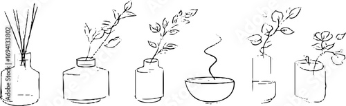 Minimalist line art collection of aromatherapy diffusers for home decor and relaxation