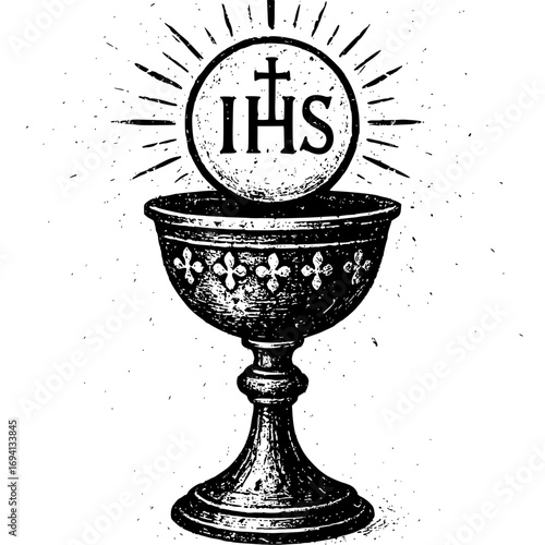 black and white vector drawing, of catholic calyx