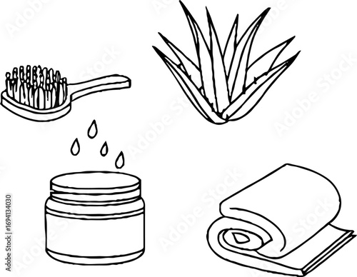 Minimalist line art of self care essentials for spa and wellness design
