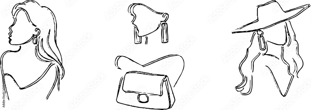 Fototapeta premium Minimalist line art collection of female profiles for modern design and aesthetic decor