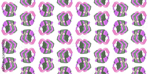 Cartoon school backpack seamless pattern design. Cartoon school backpacks seamless pattern in flat style with green and pink colors on white background.