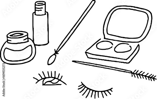 Minimalist line art of makeup tools and accessories for beauty design