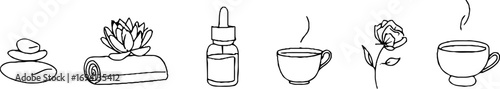 Minimalist line art collection of wellness elements for spa and relaxation design