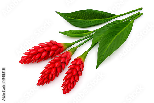 Fake Red cone ginger flower on white background