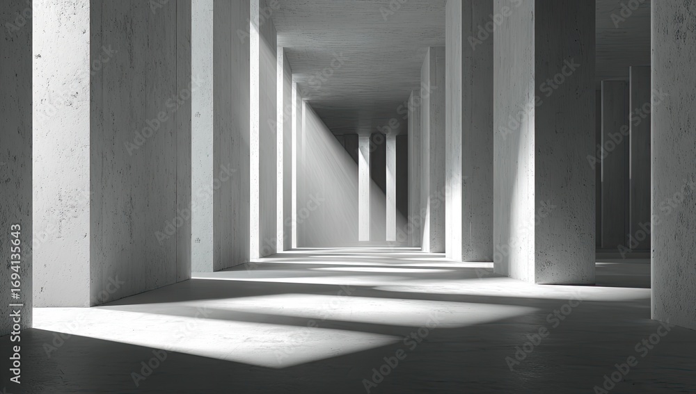 Fototapeta premium Empty concrete hallway with sunlight