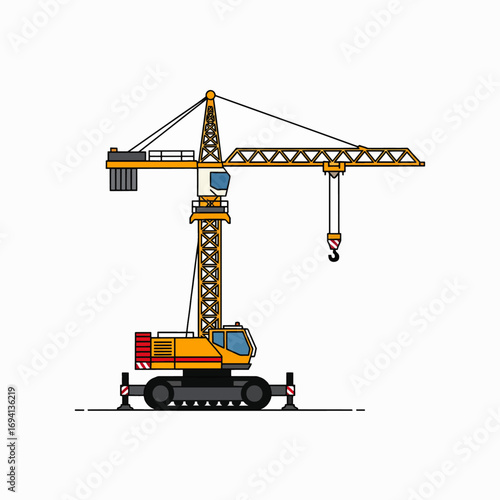 Modern construction tower crane lifting heavy materials on building site