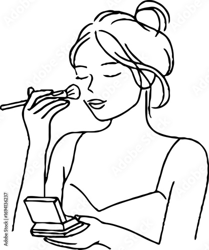 Minimalist line art of woman applying makeup for beauty and aesthetic design