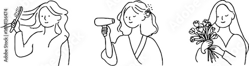 Minimalist line art collection of women hair styling and floral elegance